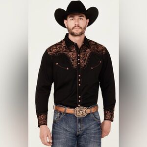 SCULLY MEN'S WESTERN SHIRT EMBROIDERED GUNFIGHTER LONG SLEEVE PEARL SNAP 🤠$105